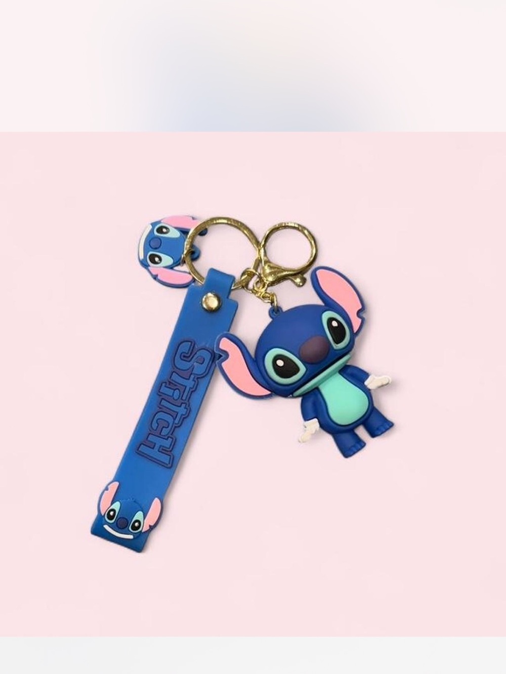 Disney Stitch Blue Silicone Keychain with Pink Accents
